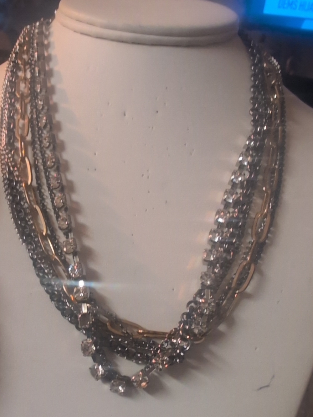 Steve Madden Multi-ChainSilver and Gold- Crystal Rhinestones Statement Necklace